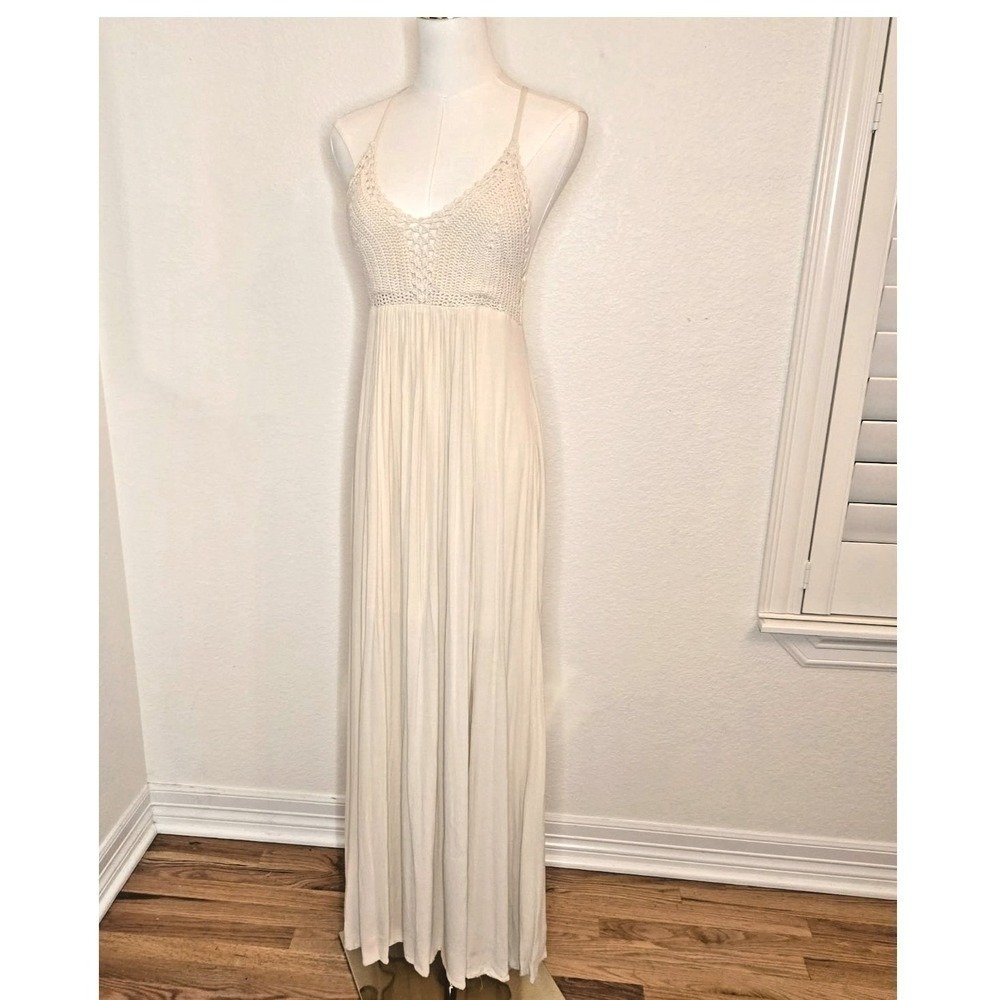 Lulus Ivory Crochet Lace‎ Maxi Dress Cottagecore Fairy Boho Wedding Guest S - Picture 3 of 13
